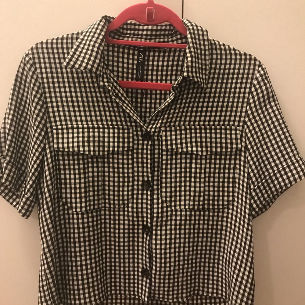 Zara Checkered Crop Button Down